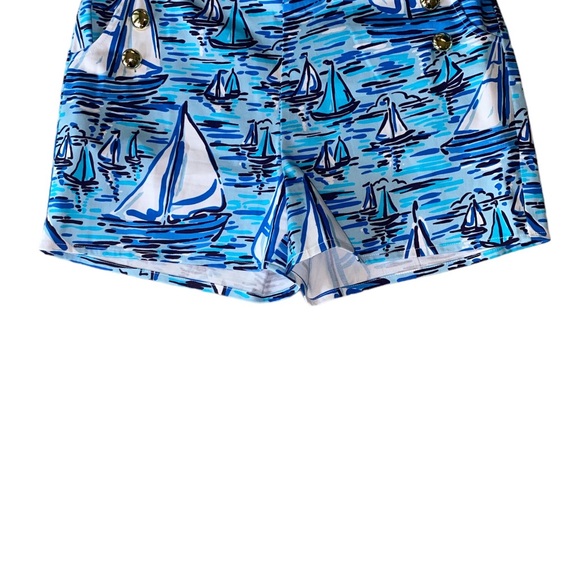 Sail to Sable STS Sail Boat Print Gold Button Shorts - M - Picture 5 of 11
